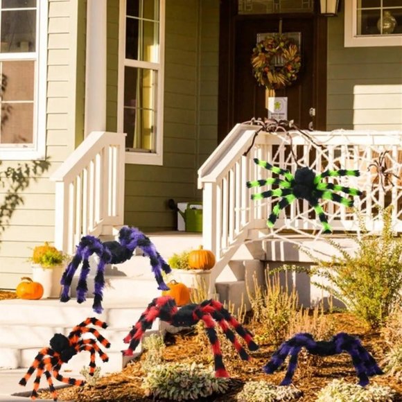 5 Pcs Halloween Spider Giant Spider with Red Eyes Colorful Hairy Scary Halloween - Picture 3 of 7